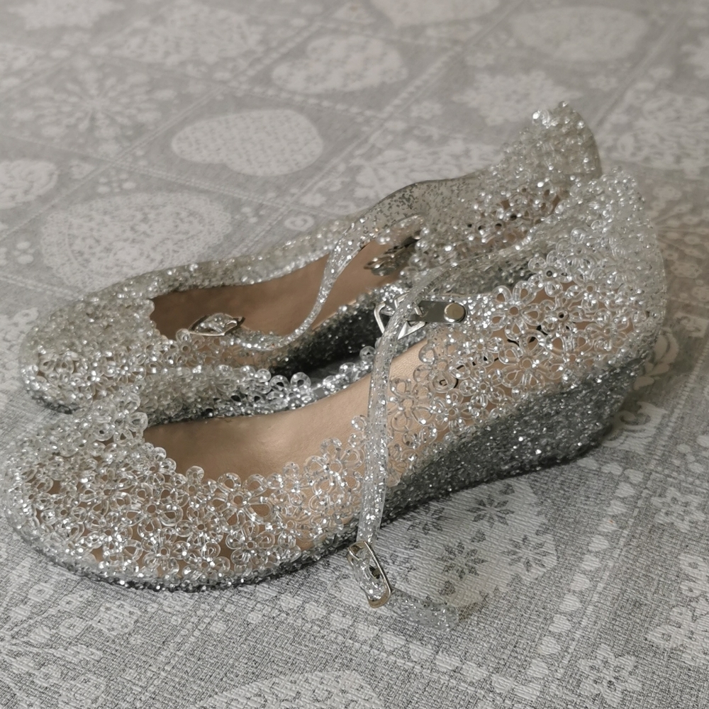 Plastic Flower Shoes with Wedge Heel